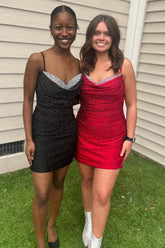 Black Homecoming Dress Beaded Tight Short Prom Dress